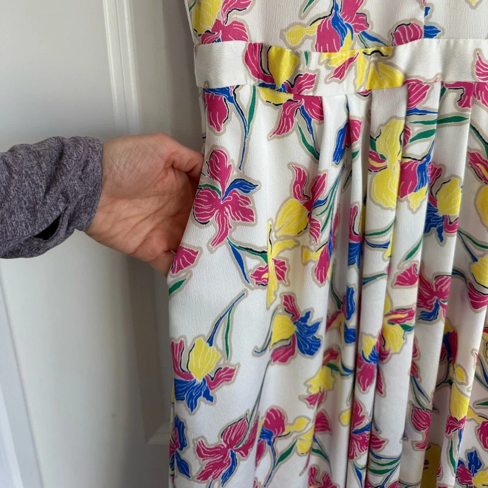 Banana Republic Floral Fit & Flare Midi Dress Ivory Multicolor Sleeveless Size 2